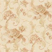 Bloemen behang Profhome 959833-GU vliesbehang licht gestructureerd met bloemen patroon mat crème roze goud 7,035 m2
