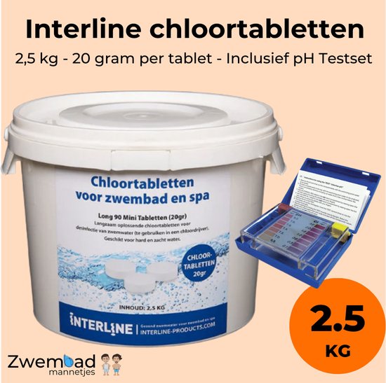 Foto: Interline chloortabletten 20 gram 2 5 kg inclusief ph chloor testset chloortabletten voor zwembad en jacuzzi chloor 20 gram inclusief gratis doseerschema
