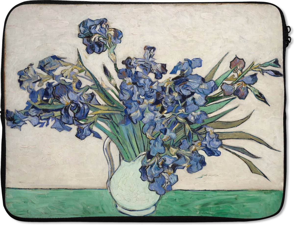 Laptophoes 17 inch - Stilleven van irissen - Vincent van Gogh - Laptop sleeve - Binnenmaat 41x28 cm - Zwarte achterkant