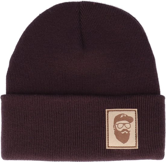 Hatstore- Cap Man Patch Plum Beanie - Bearded Man Cap
