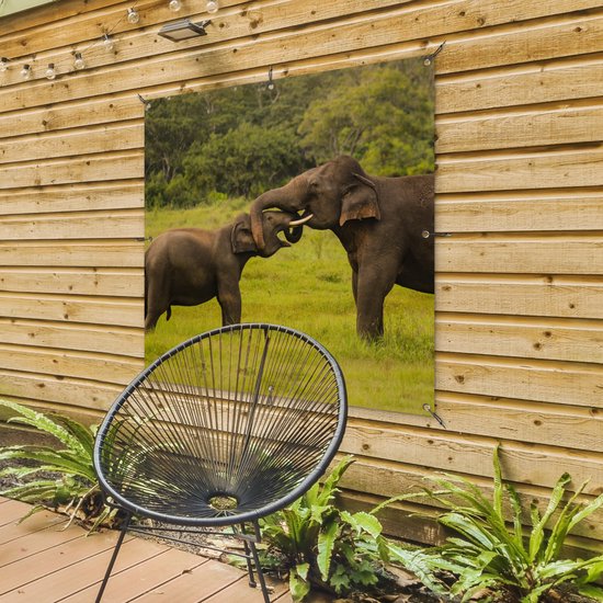 Torchon de jardin Deux éléphants combattants - 100x100 cm