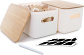 Opbergdozen met deksel bamboe - Set van 2 stuks voor badkamer en keuken - Stapelbare opbergmand met handgrepen - 65 l (wit) Wooden crates
