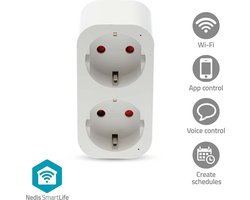 Nedis SmartLife Slimme Stekker – Smart Plug – 2 Wegs – WiFi – Met Energiemeter – 3680W – iOS / Android – 1 Stuk – Wit
