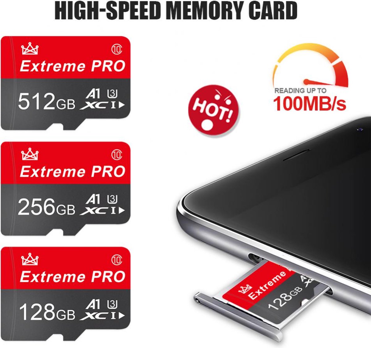 Carte Mémoire TF 512GB Classe 10 - Avec Adaptateur SD - Pour Téléphone, Caméra, Drone, Console - Haute Vitesse