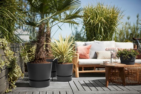 Elho Greenville Rond 30 - Grote Bloempot voor Buiten met Waterreservoir - 100% Gerecycled Plastic - Ø 29.5 x H 27.8 cm - Living black