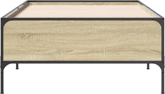 vidaXL - Bedframe - bewerkt - hout - en - metaal - sonoma - eikenkleurig - 100x200 - cm