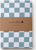 Studio Ditte hoeslaken met print blokjes 90x200 - stone blue blauw