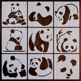 Bullet Journal Plastic Stencils - 9 stuks - Templates - Panda - Panda's Dieren - Dierentuin - Zoo - Animals - Mix - Sjablonen - 15 x 15 cm - Handlettering toolkit - Knutselen - Decoratie - Accessoires