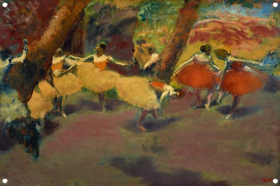 Vóór de voorstelling - Edgar Degas tuinposter - Dansers tuinposter - Tuinposters Kunst - Wanddecoratie tuin - Schuttingdoek - Tuin decoratie muurdecoratie tuinposter 120x80 cm