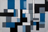 Blauwe en zwarte vakken tuinposter - Abstracte kunst poster - Tuinposters Minimalistisch - Muurdecoratie buiten - Buitenschilderij schutting - Decoratie muur tuinposter 105x70 cm