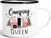 Emaille mok Camping Queen King caravan cadeau camper campingvakantie accessoires Queen emaille-wit-zwart standaard