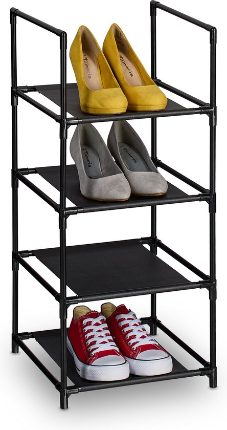 Étagère à chaussures Relaxdays étroite - métal et tissu - étagère à chaussures - couloir - meuble à chaussures - 4 étages