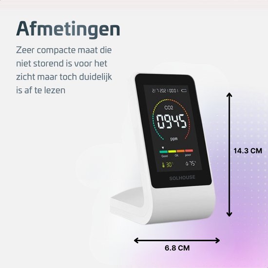 Kooldioxidedetector, CO2-meter Temp-vochtigheidstester PM2.5, Luchtkwaliteitanalysatormonitor, CO2-kooldioxide PPM-niveau
