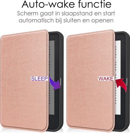 Hoes Geschikt voor Kobo Clara 2E Hoesje Bookcase Cover Book Case Hoes Sleepcover Met Screenprotector - Rosé Goud van Slimbinseed — afbeelding 3