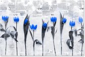Muurdecoratie Bloemen - Tulpen - Blauw - 180x120 cm - Tuinposter - Tuindoek - Buitenposter