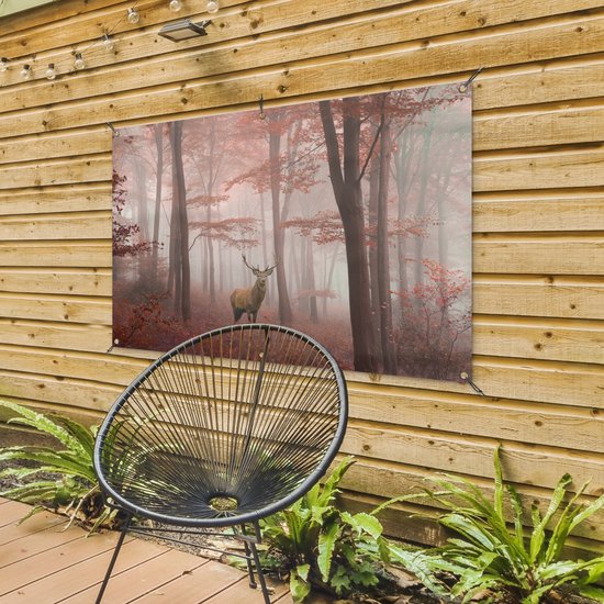 Affiche de jardin Cerf - Forêt - Rouge - Automne - 120x80 cm - Jardin
