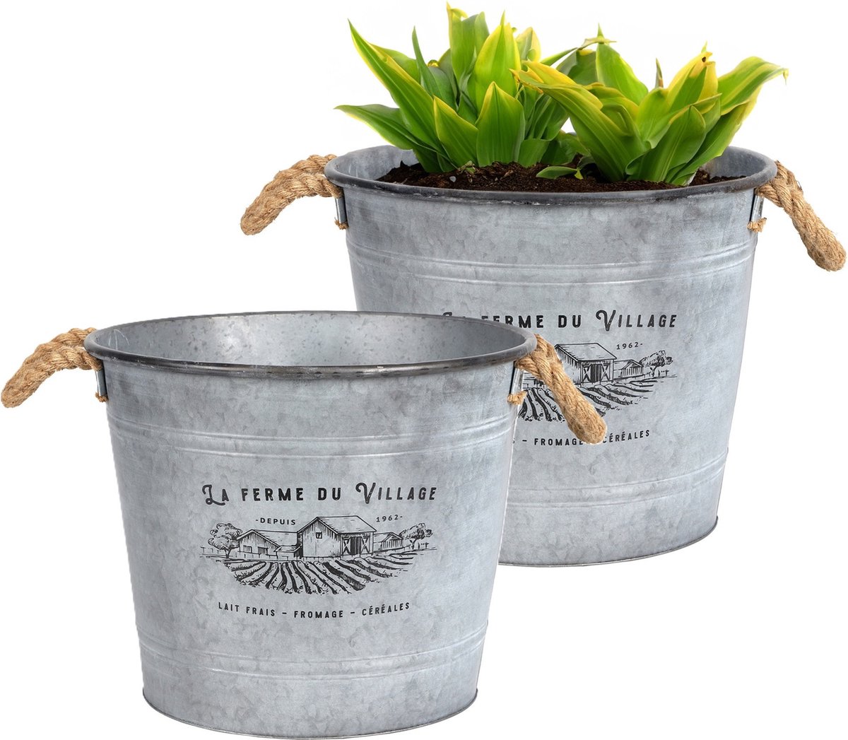 Goedkoopste Sunnydays Emmer/plantenpot/bloempot - 2x - zink - zilver - D38 x H31 cm