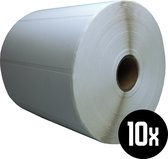 Grote rol witte etiketten met de tekst '10x' in een zwarte cirkel.