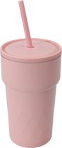 Tasse thermos Pink Bébé avec paille ! - Fabriqué en acier inoxydable - Antirouille - Convient pour le thé, le café et les boissons froides - Capacité de 460 ml - Design rose contemporain