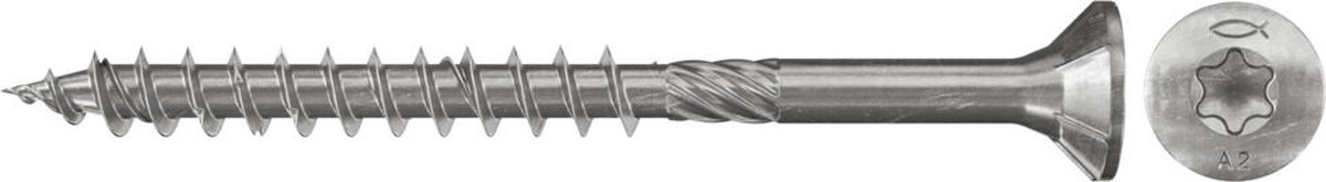 Fischer 200x Power-Fast 4,5 x 40 Senkkopf roestvast staal A2 deeldraad binnenzeskant TX - 657057