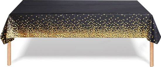 Nappe de décoration d'anniversaire, chemin de Table en plastique, nappe de Fête à pois Zwart et Goud , taille XL 137x274cm