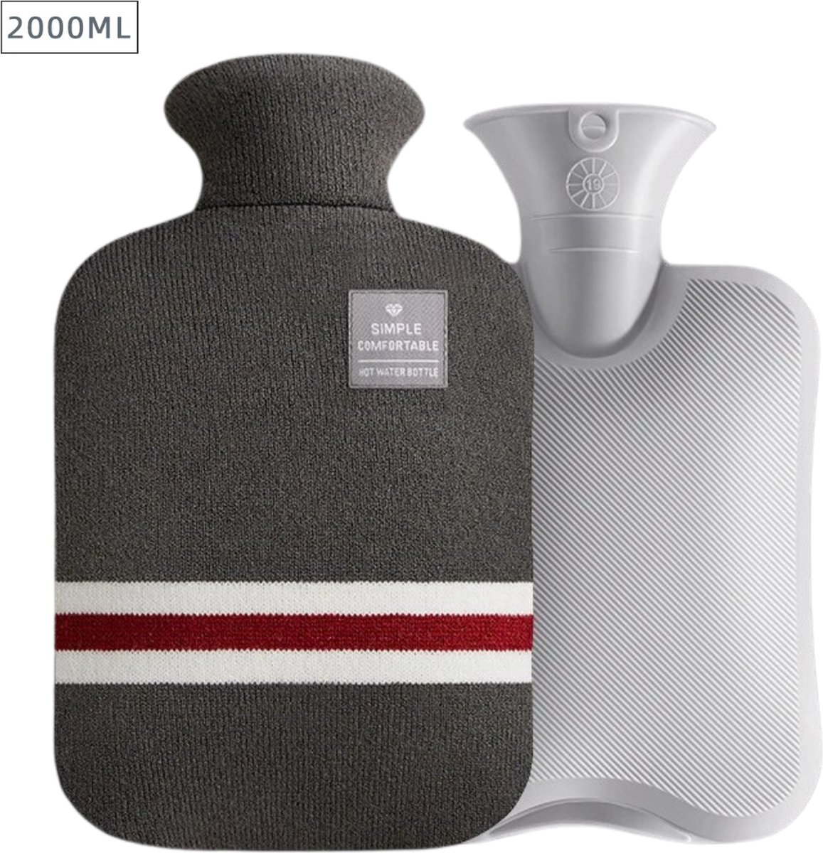 Goedkoopste Actania Warmtekruik - Warmwaterzak Met Hoes - Warmwaterkruik - Warmtekussen - Knuffel Kruik - Bag - Grijs 2000ml