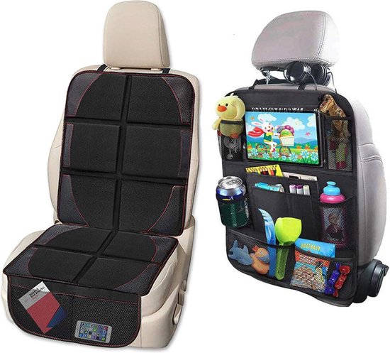 Foto: Autostoelbescherming en trapmat autostoel organizer beschermt autobekleding tegen stoelen opbergvakken baby en kinderautostoelbeschermingsvoorzieningen achterbank organizer 2 stuks