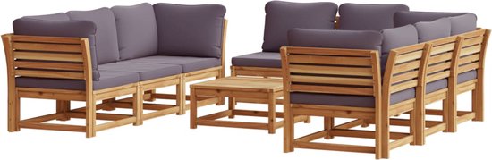 vidaXL Ensemble de salon 9 pièces avec coussins en bois d'acacia - Salon de jardin - Bois d'acacia - Mobilier Plein air - Canapé de salon