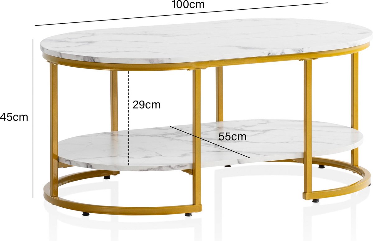 COSTWAY Salontafel Marmer Look, Woonkamertafel Rechthoekig met Onderste Plank, Sofatafel met Metalen Frame, Salontafel 105 x 55 x 46,5 cm voor Woonkamer, Kantoor (Wit COSTWAY Salontafel Marmer Look, Woonkamertafel Rechthoekig met Onderste Plank, Sofatafel met Metalen Frame, Salontafel 105 x 55 x 46,5 cm voor Woonkamer, Kantoor (Wit