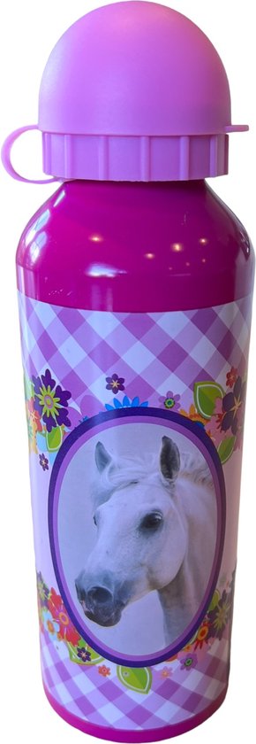 Boîte à pain Paarden boîte à pain avec gourde pour enfants - Rose - 16 x 12 x 6 cm