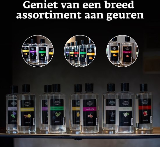 Een assortiment aan Scentchips geurolie flessen in verschillende geuren.