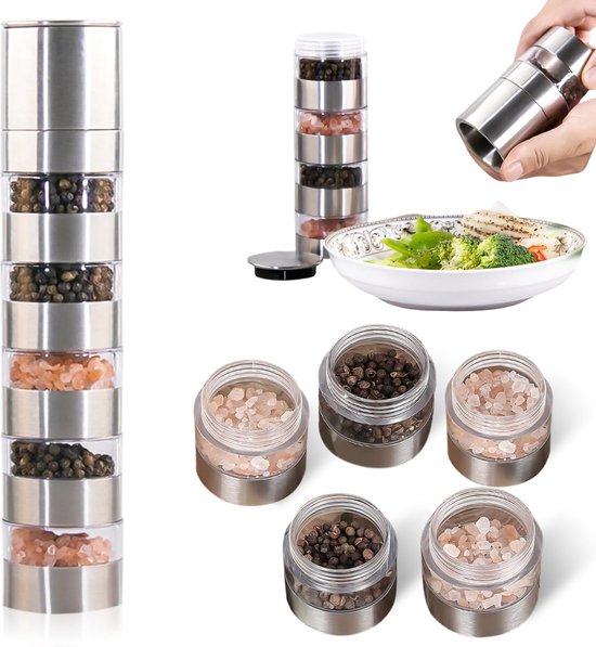 Gativs 5-in-1 mini-kruidenpotje met kruidenmolen, mini-kruidenpotje, 5
