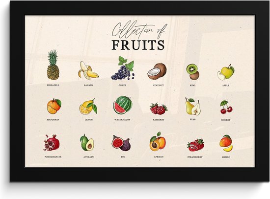 Cadre photo avec poster - Cadre poster 30x20 cm - Posters - Types de fruits - Coloré - Nourriture - Vintage - Photo dans cadre - Décoration murale de Cuisine - Accessoires de décoration Décoration murale - Décoration murale murale - Peintures