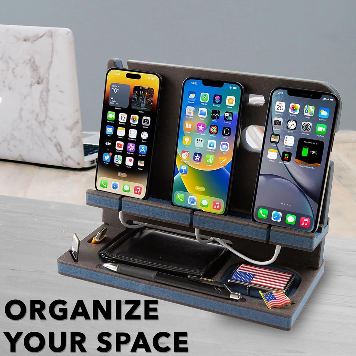 Station De Charge En Bois Pour Téléphone Et Accessoires - 16.8 X 12.7 X 6.2 Cm