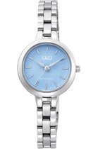 Q&Q Q55B-001PY - Montre - Analogique - Dames - Femme - bracelet en acier - Ronde - Métal - Rayures - Couleur argent - Bleu clair