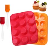2 x mini-muffinvormen, siliconen, cupcakevorm, brownie-bakvorm, muffinvormen voor cupcakes, brownies, cakes, pudding (12 muffins)