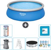 Piscine Opblaasbaar Ronde à Set Fast Bestway - 457 x 122 cm - Blauw - Pompe Incluse - Couverture Ladder - Forfait Entretien - Filtre - Carrelages de sol