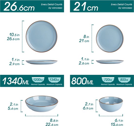 Service de table de Luxe LBB – 32 pièces – 8 personnes – Porcelaine – Service d'assiettes – Assiettes plates – Assiettes à dessert – Bols – Mugs – Bols – Nymphe