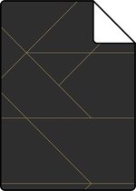 Proefstaal ESTAhome behangpapier grafische lijnen zwart en goud - 139144 - 26,5 x 21 cm