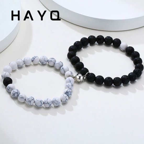 HAYQ® - bracelet couple - lot de 2 - Bracelet Perles - Cadeau romantique - Bracelets magnétiques - Ensemble de Bracelets