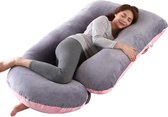Zwangerschapskussen om te slapen - Grote U-vormige upgrade en zwangerschapsondersteuning met wasbare fluwelen hoes - Roze en grijs fluweel - Comfortabel en ondersteunend