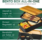 All-in-1 1,2L Bento Box Volwassenen met Bestek & 2 Sauscontainers als Lunchboxen Salade- Snack- of Lunchbox | Lekvrije Kinderen | Incl. Accessoires Broodtrommel met Compartimenten voor Maaltijdbereiding