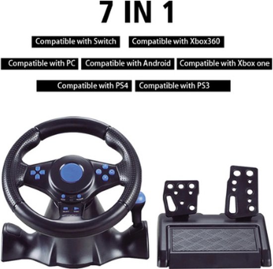 Luvlea gaming stuur – Race stuur – Triloptie – Geschikt voor Nintendo Switch / Playstation / PS4 / Xbox – met pedalen – 2in1 – Zwart