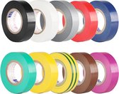 TSKDKIT 10 stuks 10 m isolatietape, gekleurd plakband, 15 mm, isolatietape, kleurrijk, isolatietape, plakbanden om te knutselen