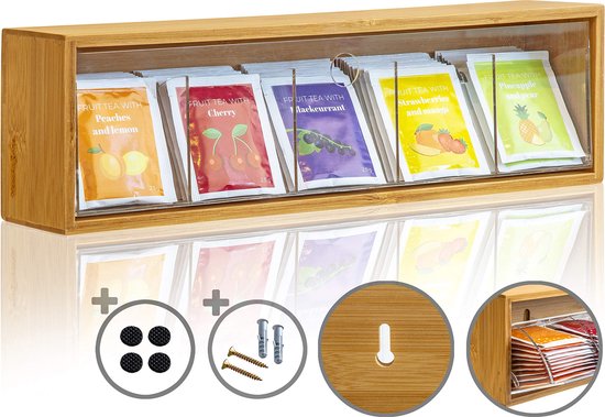 THUISCO Theedoos | theebewaardoos, opbergdoos van bamboo voor thee theezakjes en andere accessoires, 12 vakken (Zwart