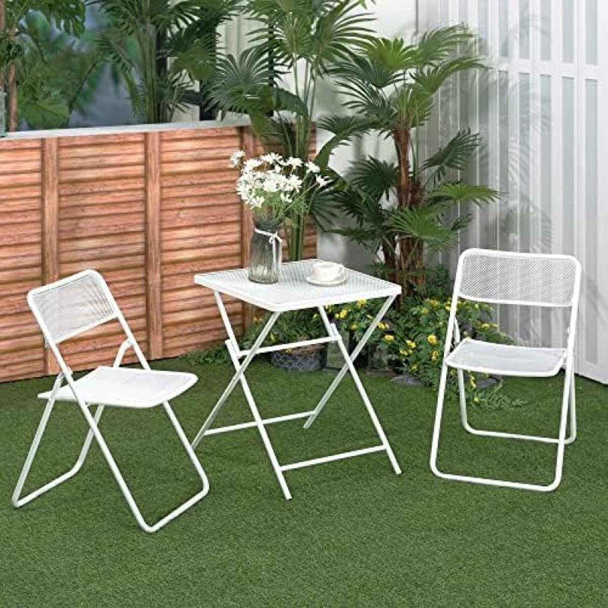 Tuinmeubelset Outsunny 3-delige tuinset 1 tafel + 2 klapstoelen wit