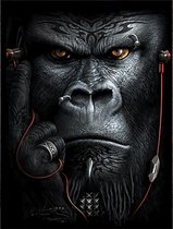 Allernieuwste.nl® Canvas Schilderij HipHop Gorilla Aap - Modern Rap - Woonkamer - Poster - 60 x 80 cm - Zwart/Wit