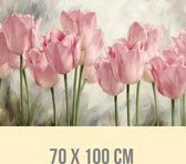 Allernieuwste.nl® Peinture sur toile Tulipes roses classiques - Fleurs Nature morte - Couleur - 70 x 100 cm