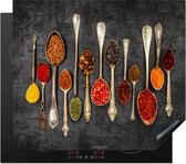 KitchenYeah® Inductie beschermer 60x52 cm - Kruiden - Lepels - Beton print - Kookplaataccessoires - Afdekplaat voor kookplaat - Inductieplaat mat - Afdekmat voor inductiekookplaat - Keuken decoratie