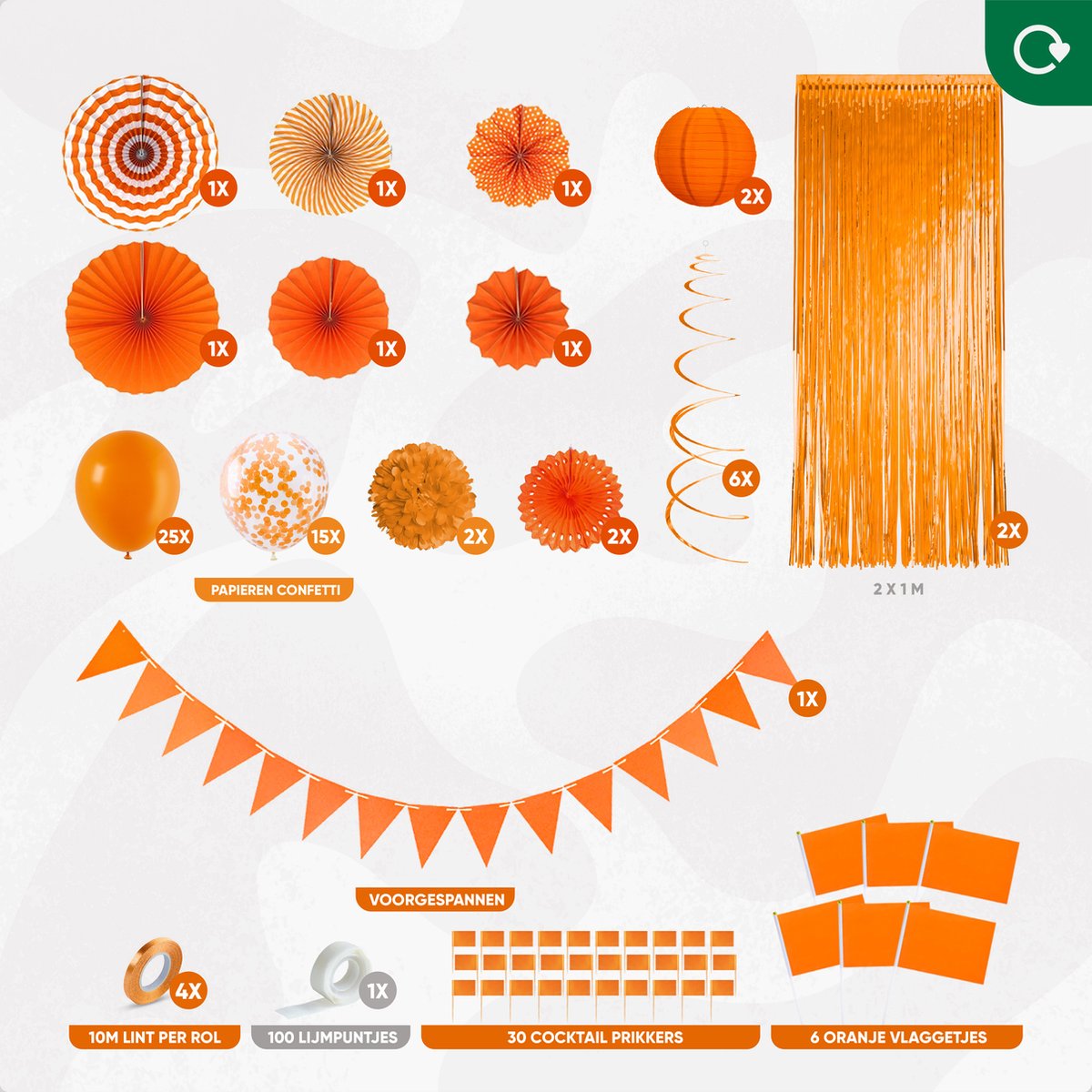 Fissaly 108 Stuks Nederland Oranje Decoratie Set – Feest Verjaardag Versiering met Ballonnen, Vlaggetjes & Slinger – Thema Feest – Ik hou van Holland - WK Voetbal — afbeelding 2